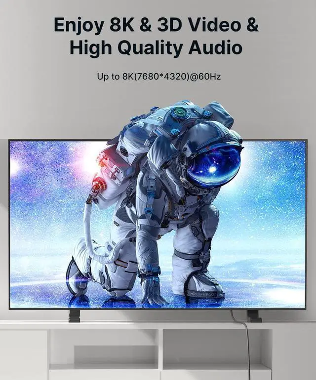Alt view image 3 of 6 - 8K HDMI Cable 2 Pack 15ft, 48Gbps High Speed HDMI 2.1 Braided HDMI Cord, 4K 120Hz 144Hz, 8K 60Hz, Dynamic HDR, DTS:X, 2K, 1080P, 3D, eARC Compatible for Laptop UHD TV Gaming Monitor PS5 PS4