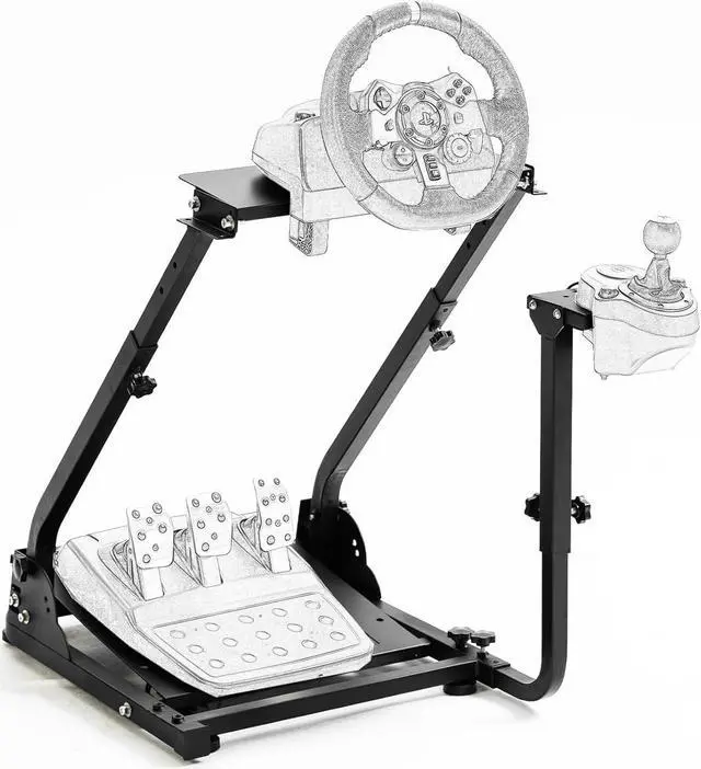 Main image of Racing Wheel Stand with Adjustable Shifter Mount fit for Logitech G920 G29 G923 Thrustmaster T300, Foldable Steering Wheel Stand Gaming Simulator Mount, Wheel Pedal Not Include