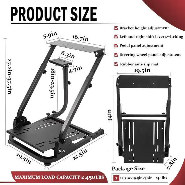 Alt view image 5 of 7 - Racing Wheel Stand with Adjustable Shifter Mount fit for Logitech G920 G29 G923 Thrustmaster T300, Foldable Steering Wheel Stand Gaming Simulator Mount, Wheel Pedal Not Include