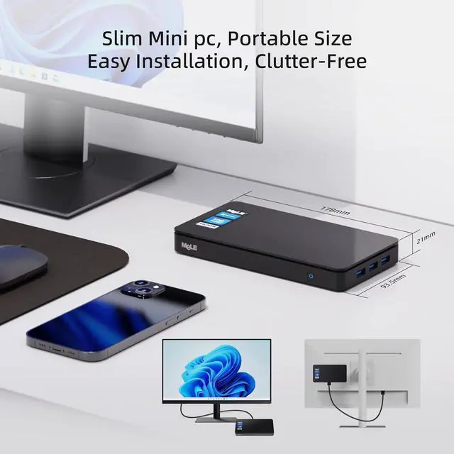 Alt view image 6 of 7 - Micro PC Windows 11 Pro Small Desktop, Overclock3C N5095 16GB 512GB ,Mini Computer for Business Education Home, Triple Screen Display 4K HDMI Full Function USB-C. WiFi 6 Gigabit Ethernet BT5.2
