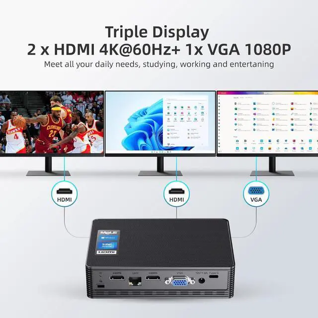 Alt view image 2 of 7 - Fanless Mini PC QuieterHD3 Celeron N5105 16GB 512GB Windows 11 Pro Micro Computer Small Desktop Servers with Gigabit Ethernet WiFi 6 PXE Dual HDMI 4K Unlock BIOS on Industrial Webcast Office