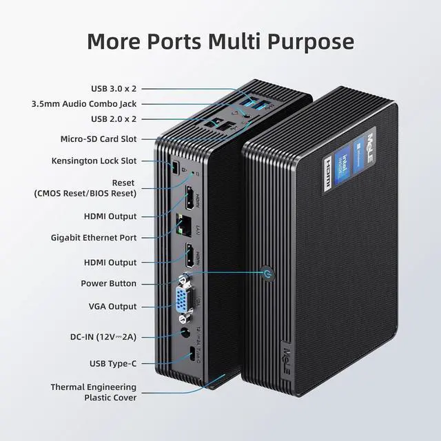 Alt view image 7 of 7 - Fanless Mini PC QuieterHD3 Celeron N5105 16GB 512GB Windows 11 Pro Micro Computer Small Desktop Servers with Gigabit Ethernet WiFi 6 PXE Dual HDMI 4K Unlock BIOS on Industrial Webcast Office