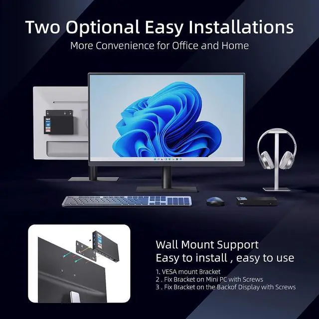 Alt view image 5 of 7 - Fanless Mini PC Windows 11 Pro 16GB DDR4 512GB ROM Tiny Desktop PC Celeron N5105(up to 2.9GHz) Micro Computer USB-C Dual HDMI 4K, VESA Mount, WiFi 6, BT5.2 Office PC