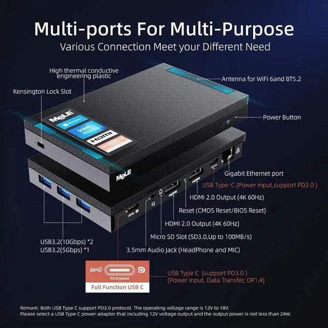 Alt view image 2 of 7 - Fanless Mini PC Windows 11 Pro 16GB DDR4 512GB ROM Tiny Desktop PC Celeron N5105(up to 2.9GHz) Micro Computer USB-C Dual HDMI 4K, VESA Mount, WiFi 6, BT5.2 Office PC