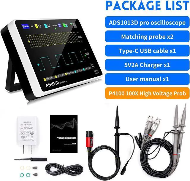 Alt view image 2 of 6 - Portable Handheld Tablet Oscilloscope with 100X High Voltage Probe, 2 Channels 100Mhz Bandwidth 1GSa/s Sampling Rate 7" TFT LCD Touch Screen