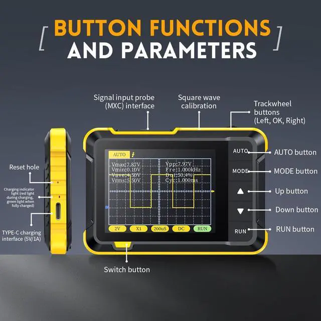 Alt view image 6 of 7 - 2.8" TFT Handheld Digital Oscilloscope Kit Portable Automotive Oscilloscope, 2.5MS/s High Sampling Rate, 200KHz Bandwidth, Trigger Function Auto/Nomal/Single