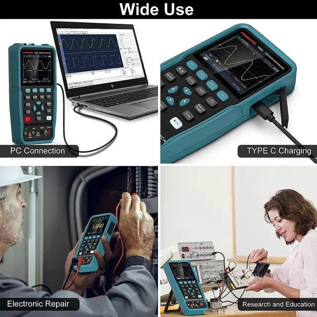 Alt view image 6 of 6 - Handheld Digital Oscilloscope 50Mhz Bandwidth with 2 Channels HO52 3.5"TFT Mini Oscilloscope, 2 in 1 Oscilloscope and Multimeter, Backlit Screen, Auto-Calibration Function, Memory Function