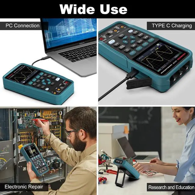 Alt view image 6 of 7 - 3 in 1 Handheld Oscilloscope Multimeter 100Mhz Waveform Generator Oscilloscope with 2 Channels 3.5"TFT, HO102S Professional oscilloscope Multimeter with Memory Function