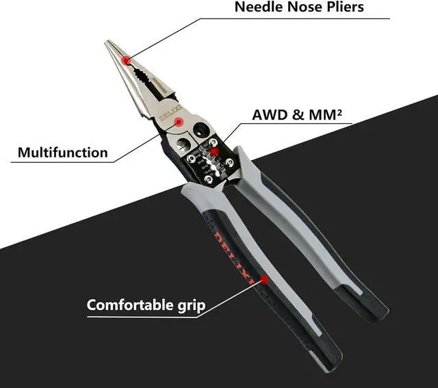 Alt view image 6 of 6 - Multi-Function Needle Nose Pliers with Sharp Blades,Multi-Function Combination Pliers with Wire separate, Wire winding, Wire Stripper, Crimper,Cutter Function, 9 inch