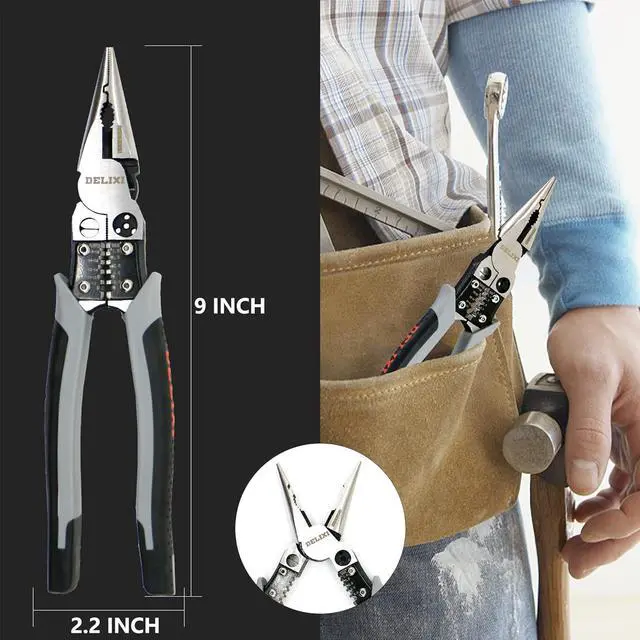 Alt view image 3 of 6 - Multi-Function Needle Nose Pliers with Sharp Blades,Multi-Function Combination Pliers with Wire separate, Wire winding, Wire Stripper, Crimper,Cutter Function, 9 inch