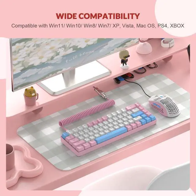 Alt view image 4 of 6 - 60% RGB Gaming Keyboard and Mouse Combo,Wired Mechanical Keyboard,68 Keys TKL Compact Mini Layout,Honeycomb Gaming Mouse,Up to 6400DPI,for PC MAC PS5 Xbox,Pink / White
