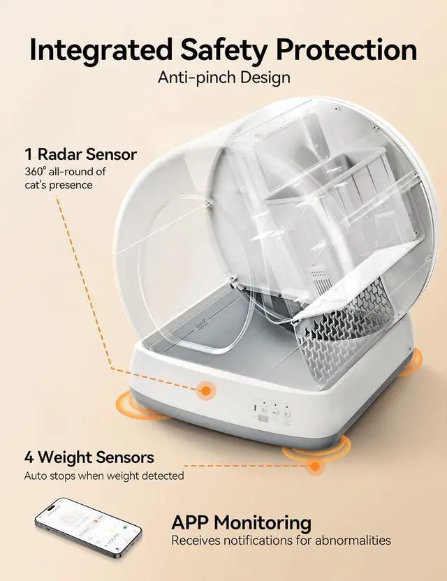 Alt view image 5 of 7 - Self-Cleaning Cat Litter Box, Integrated Safety Protection Automatic Cat Litter Box for Multi Cats, Extra Large/Odor Isolation/APP Control Cat Litter Box with Odor Eliminator & Mat & Liner