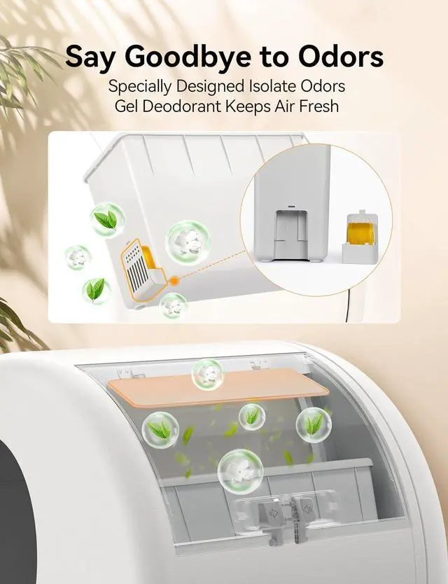 Alt view image 3 of 7 - Self-Cleaning Cat Litter Box, Integrated Safety Protection Automatic Cat Litter Box for Multi Cats, Extra Large/Odor Isolation/APP Control Cat Litter Box with Odor Eliminator & Mat & Liner