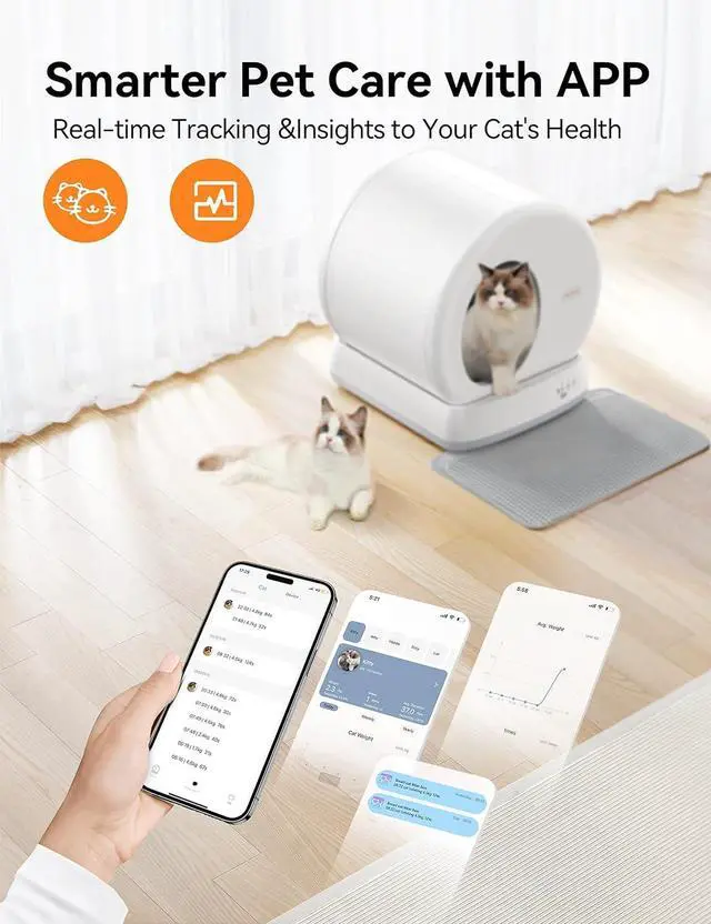 Alt view image 4 of 7 - Self-Cleaning Cat Litter Box, Integrated Safety Protection Automatic Cat Litter Box for Multi Cats, Extra Large/Odor Isolation/APP Control Cat Litter Box with Odor Eliminator & Mat & Liner