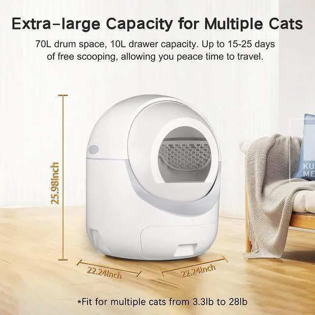 Alt view image 4 of 7 - Self Cleaning Cat Litter Box, Automatic Cat Litter Box with APP Control Odor Removal Safety Protection for Multiple Cats