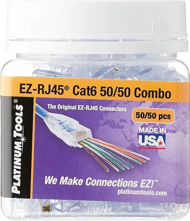 Main image of Platinum 202016J EZ-RJ45 Cat 6 Connector and Strain Relief Combo Kit, 50-Pieces