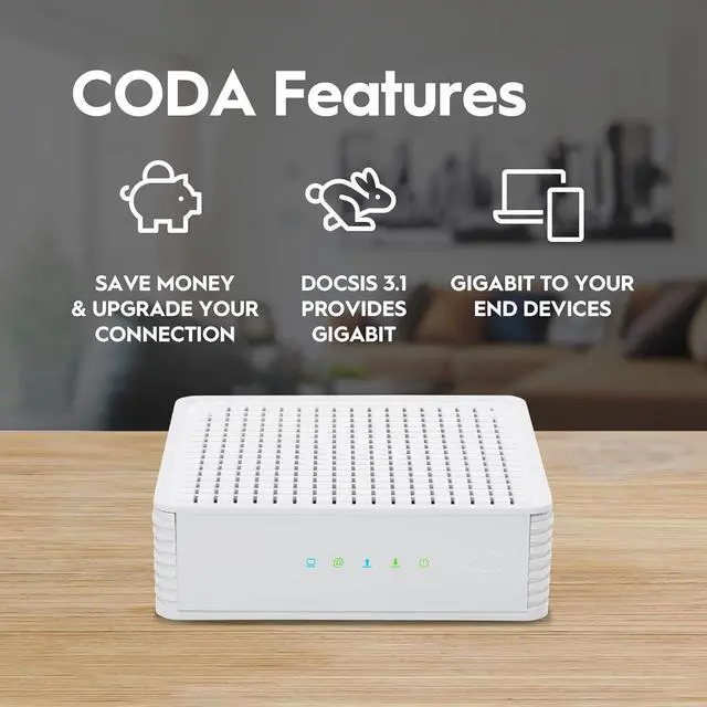 Alt view image 6 of 7 - Hitron CODA DOCSIS 3.1 Modem | Pairs with Any WiFi Router or Mesh WiFi | Certified with Comcast Xfinity, Charter Spectrum, Cox | 10x Faster Than DOCSIS 3.0 | Cable Modem with 2X 1 Gbps Ethernet Ports