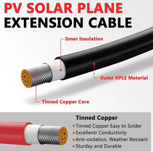 Alt view image 2 of 6 - Solar Panel Extension Cable, 40 Feet 10AWG Solar Extension Cable Kit with Female & Male Waterproof Connectors for RV, Photovoltaic Systems