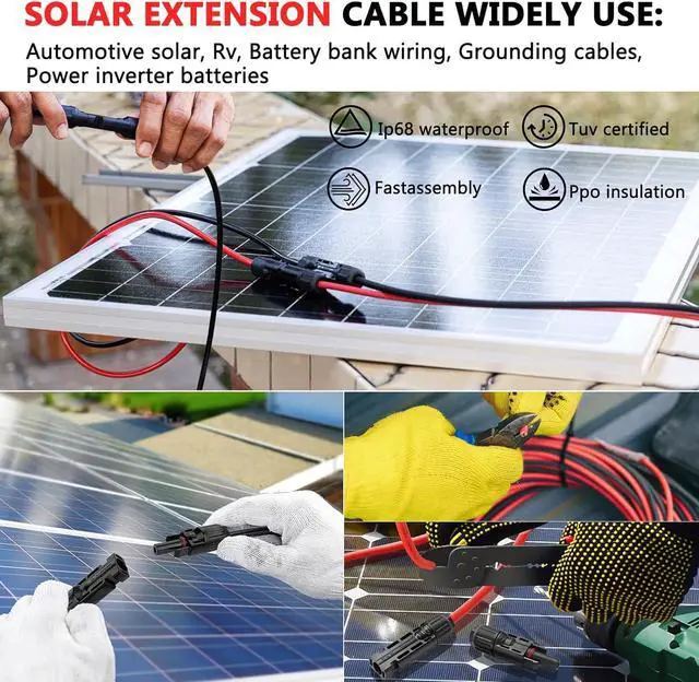 Alt view image 5 of 7 - Solar Panel Extension Cable, 30 Feet 12AWG Solar Extension Cable Kit with Female & Male Waterproof Connectors for RV, Photovoltaic Systems