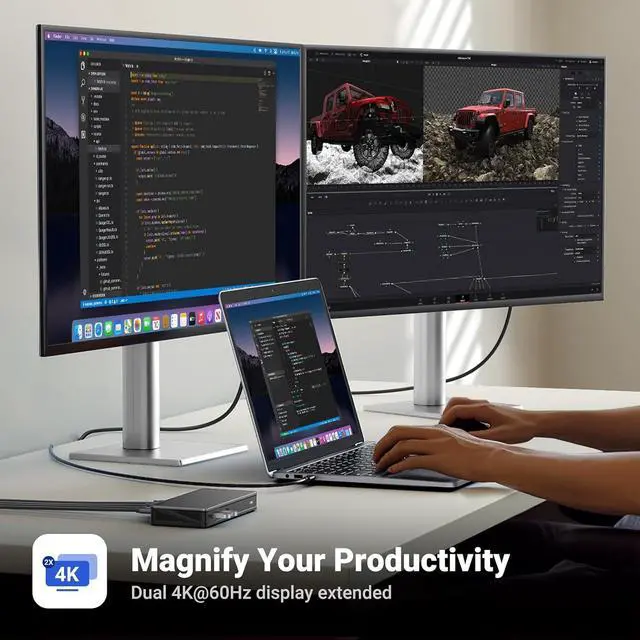 Alt view image 3 of 7 - UGREEN Revodok Pro 209 USB C Docking Station, DisplayLink 9-in-1 Dual 4K@60hz Monitor Dock for MacBook & Windows with 2 DP & 2 HDMI, 10 Gbps USB C & USB-A Data Ports, 100W PD, Gigabit Ethernet