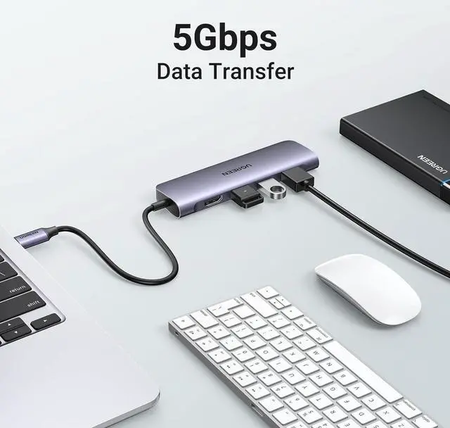 Alt view image 2 of 6 - UGREEN USB C Hub 6 in 1 USB C Dongle 4K HDMI, 3 USB 3.0 Ports, SD/TF Card Reader Compatible with MacBook Pro, MacBook Air, iPad, iPhone 15 Pro/Pro Max. Grey