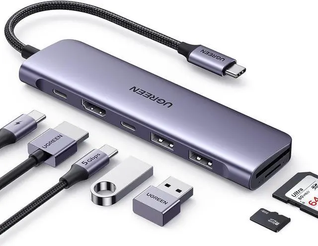 Main image of UGREEN USB-C Hub 7 in 1 USB C Dongle 4K HDMI, 100W PD Charging, USB-C & 2 USB-A 5Gbps Data Ports, SD/TF Card Reader for MacBook Pro/Air, iPad Pro,iPhone 15 Pro/Pro Max, XPS, Thinkpad