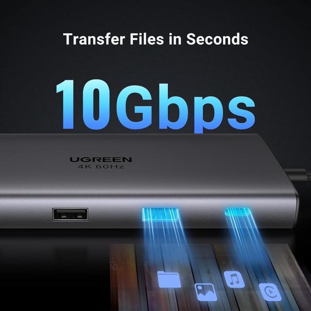Alt view image 3 of 7 - UGREEN USB C Hub 9 in 1 10Gbps USB C 3.2 & USBA 3.2 4K 60Hz HDMI, 100W Power Delivery, SD/TF Card Reader Gigabit Ethernet for MacBook Pro/Air,iPhone 15 Pro/Pro Max, Thinkpad and More