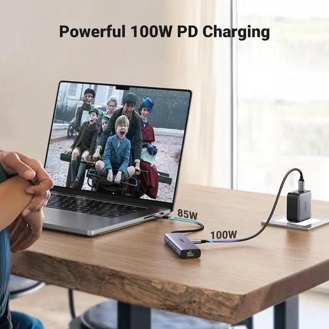 Alt view image 2 of 5 - UGREEN USB C Hub 6-in-1 Gigabit USB C to Ethernet Adapter with 4K HDMI, 100W Power Delivery, 3 USB 3.0, Compatible with MacBook, iPad Pro, iPhone 15 Pro/Pro Max, Dell, HP, Chromebook.
