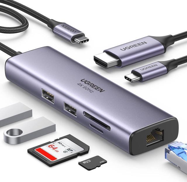 Main image of UGREEN USB C Hub 7 in 1 Gigabit Ethernet 4K@60Hz HDMI, 100W PD Charging, SD/TF Card Reader, 2 USB A Data Ports Compatible with Mac M1, M2, M3, iPad, iPhone 15 Pro/Pro Max, Steam Deck