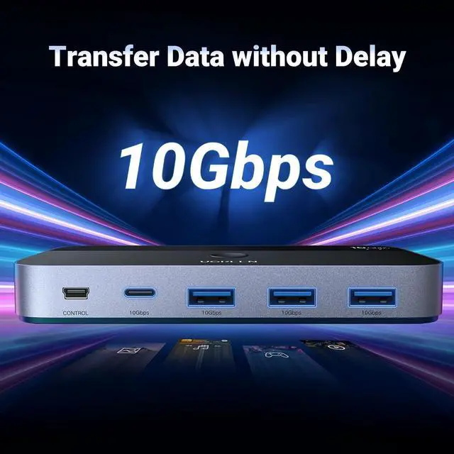 Alt view image 2 of 6 - UGREEN 10Gbps USB C Switch 2 Computers Share 4 USB 3.2 Ports, USB Switcher Selector for PC Laptop Keyboard Mouse Webcam USB-Microphone, USB Switch Adapter with 2 USB C to C Data Cables and Remote