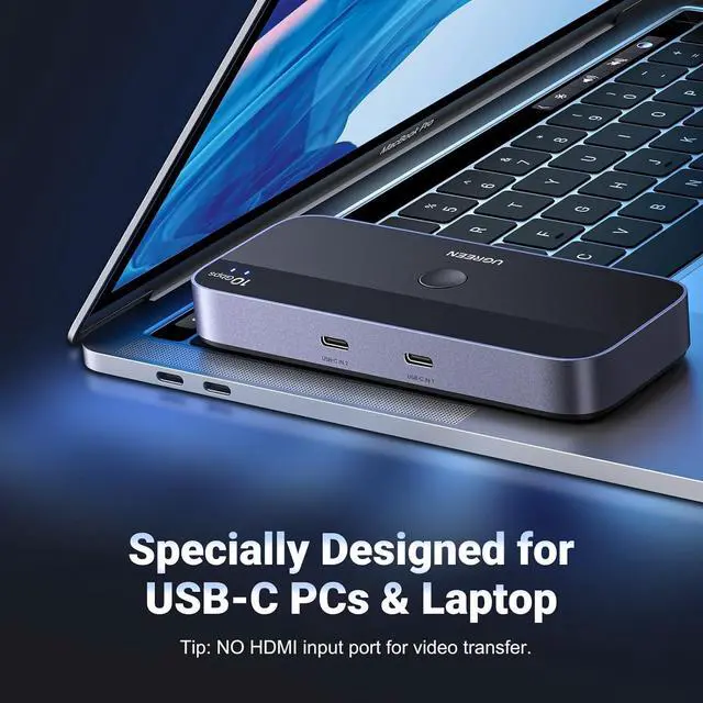 Alt view image 3 of 6 - UGREEN 10Gbps USB C Switch 2 Computers Share 4 USB 3.2 Ports, USB Switcher Selector for PC Laptop Keyboard Mouse Webcam USB-Microphone, USB Switch Adapter with 2 USB C to C Data Cables and Remote