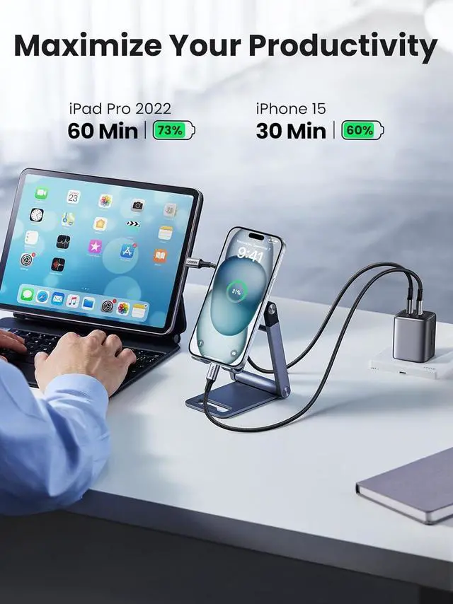 Alt view image 3 of 7 - UGREEN USB C to USB C Cable, 60W 2-Pack 3.3 ft. USB C Cable Nylon Braided for iPhone 15, Samsung Galaxy S24, Google Pixel 7, MacBook Air/Pro, Dell XPS, iPad Pro/Mini 6/Air, Switch, Steam Deck