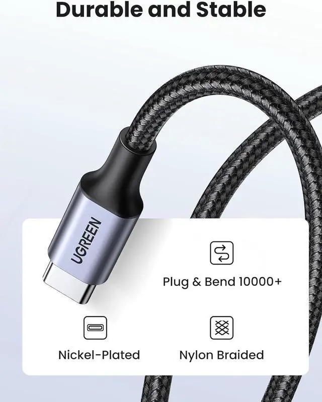 Alt view image 5 of 7 - UGREEN USB C to USB C Cable, 60W 2-Pack 3.3 ft. USB C Cable Nylon Braided for iPhone 15, Samsung Galaxy S24, Google Pixel 7, MacBook Air/Pro, Dell XPS, iPad Pro/Mini 6/Air, Switch, Steam Deck