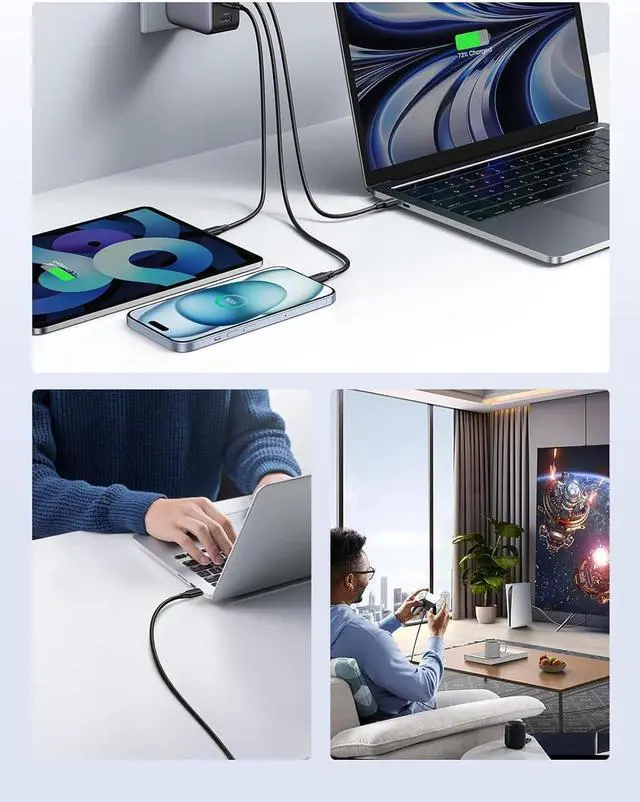 Alt view image 7 of 7 - UGREEN USB C to USB C Cable 3-Pack 10FT , 100W Fast Charge USB C Cable Compatible with iPhone 15/15 Plus/15 Pro/15 Pro Max, MacBook Pro 2022, iPad Pro 2022, Galaxy S24/S23 Ultra, Pixel, Switch,