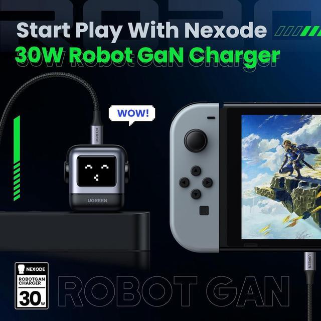 Alt view image 2 of 7 - UGREEN RG 30W USB C Charger, Nexode Robot GaN Fast Charger Block, Compact Wall Charger Power Adapter for iPhone 15 Pro Max/14/13, Galaxy S23 Ultra, Pixel 7 Pro, MacBook Air, iPad Pro (Black)