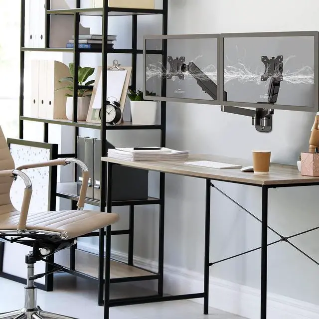 Alt view image 7 of 7 - Dual Monitor Wall Mount, Double Monitor Wall Stand for Two 17-32 inch Flat/Curved Computer Screens, Height Adjustable Gas Spring Monitor Wall Monitor, Hold Up to 17.6lbs, VESA 75/100