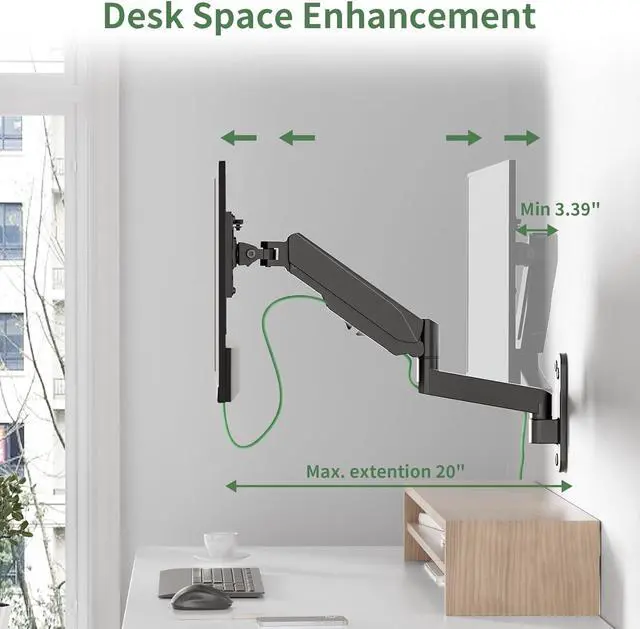 Alt view image 6 of 7 - Monitor Wall Mount, Computer Monitor Wall Mount for 13-35 inch Flat/Curved Screen, Gas Spring Height Adjustable Monitor Mount Wall Arm w/VESA Extension Kit, Max 200x200mm, Holds Max 26.5lbs