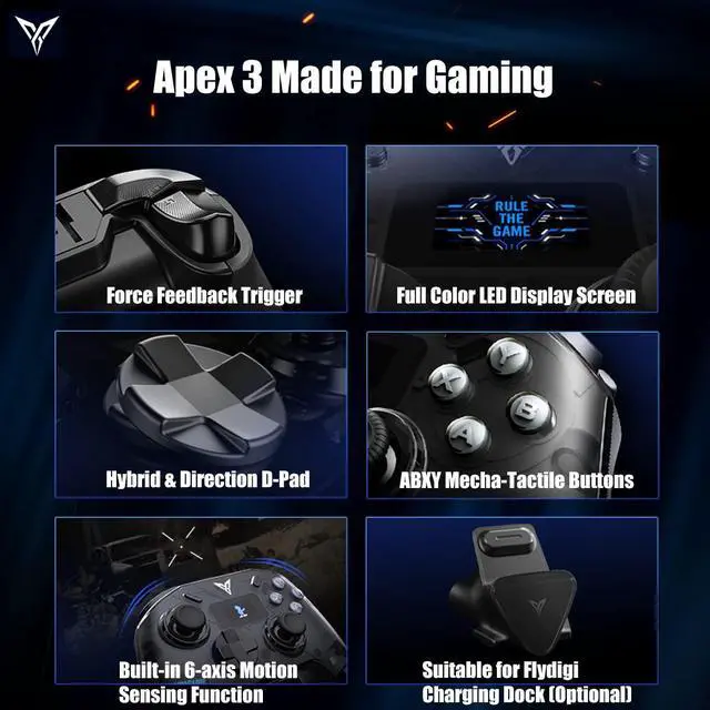 Alt view image 2 of 6 - FLYDIGI Apex 3 Elite Gaming Controller, Force Feedback Trigger, Full-Color LED Display, Multi-Platform Controller for Windows PC, NS, Android, IOS Native, TV (Standard Edition)