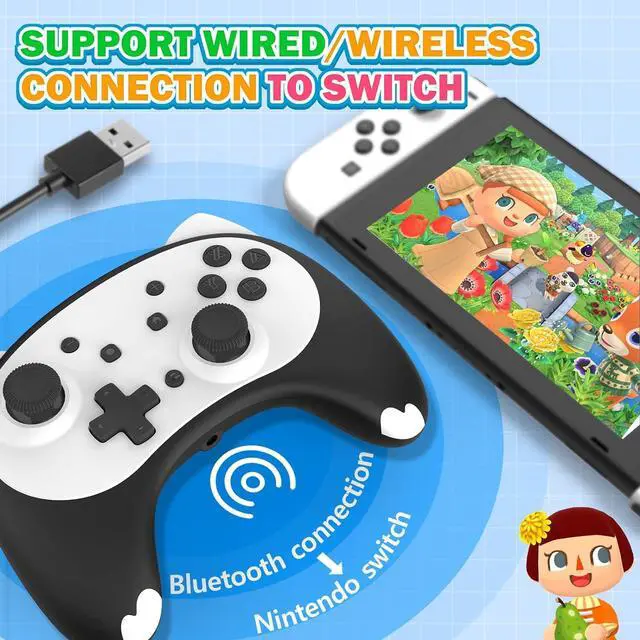 Alt view image 5 of 7 - Cute Switch Controller, Bluetooth Cartoon Kitten Nintendo Switch Controllers Wireless, Kawaii Light Switch Gaming PC Controller with TURBO/Double Vibration Function (Black)