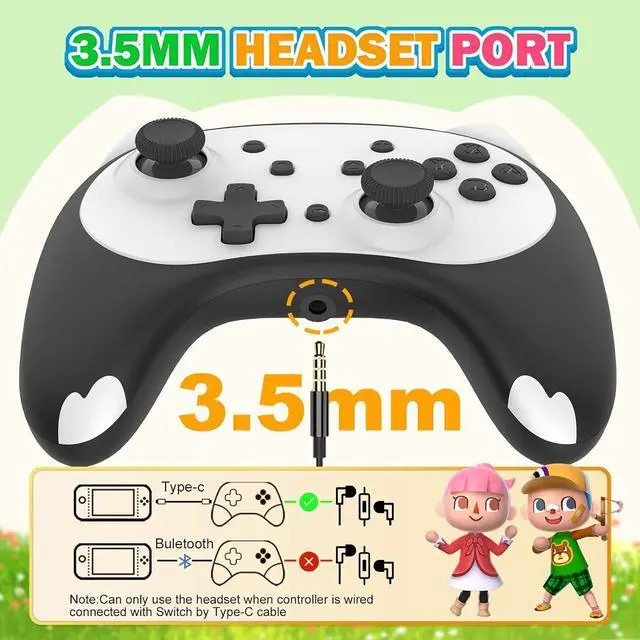 Alt view image 6 of 7 - Cute Switch Controller, Bluetooth Cartoon Kitten Nintendo Switch Controllers Wireless, Kawaii Light Switch Gaming PC Controller with TURBO/Double Vibration Function (Black)