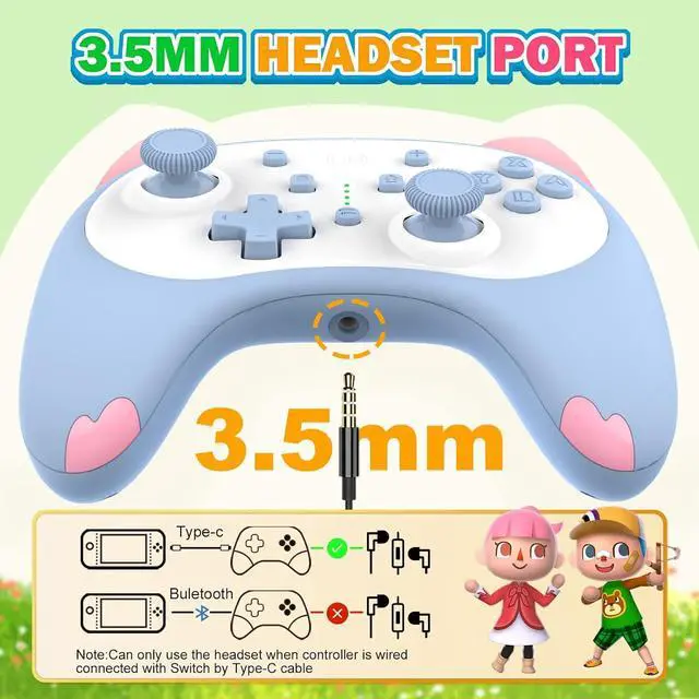 Alt view image 6 of 7 - Cute Switch Controller, Bluetooth Cartoon Kitten Nintendo Switch Controllers Wireless, Kawaii Light Switch Gaming PC Controller with TURBO/Double Vibration Function (Blue)