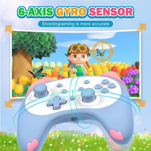 Alt view image 2 of 7 - Cute Switch Controller, Bluetooth Cartoon Kitten Nintendo Switch Controllers Wireless, Kawaii Light Switch Gaming PC Controller with TURBO/Double Vibration Function (Blue)