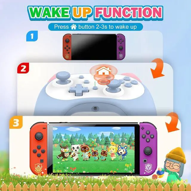 Alt view image 4 of 7 - Cute Switch Controller, Bluetooth Cartoon Kitten Nintendo Switch Controllers Wireless, Kawaii Light Switch Gaming PC Controller with TURBO/Double Vibration Function (Blue)
