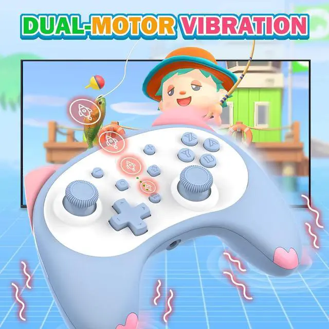 Alt view image 3 of 7 - Cute Switch Controller, Bluetooth Cartoon Kitten Nintendo Switch Controllers Wireless, Kawaii Light Switch Gaming PC Controller with TURBO/Double Vibration Function (Blue)