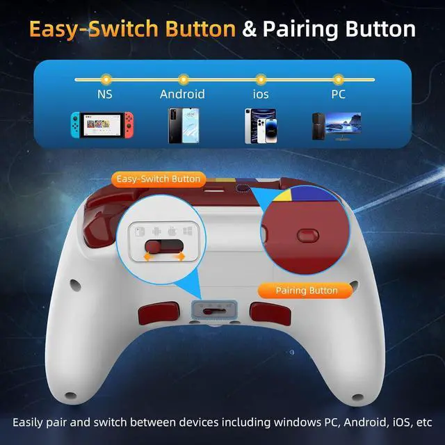 Alt view image 3 of 7 - Switch Pro Controller with Hall Effect Joystick/Trigger, Wireless Switch Controller for PC/Switch/Steam/Tablet/Phone, Switch Remote Gamepad with NFC/Motion Sense/Macro/Wake-up/Rumble