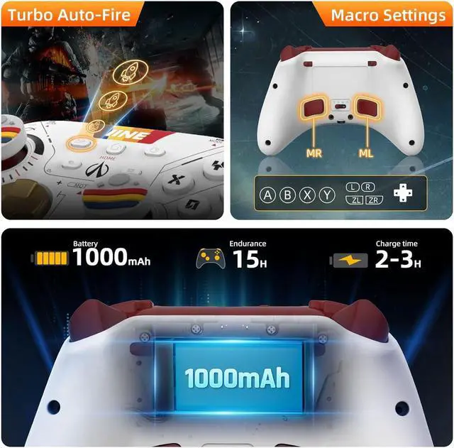 Alt view image 4 of 7 - Switch Pro Controller with Hall Effect Joystick/Trigger, Wireless Switch Controller for PC/Switch/Steam/Tablet/Phone, Switch Remote Gamepad with NFC/Motion Sense/Macro/Wake-up/Rumble