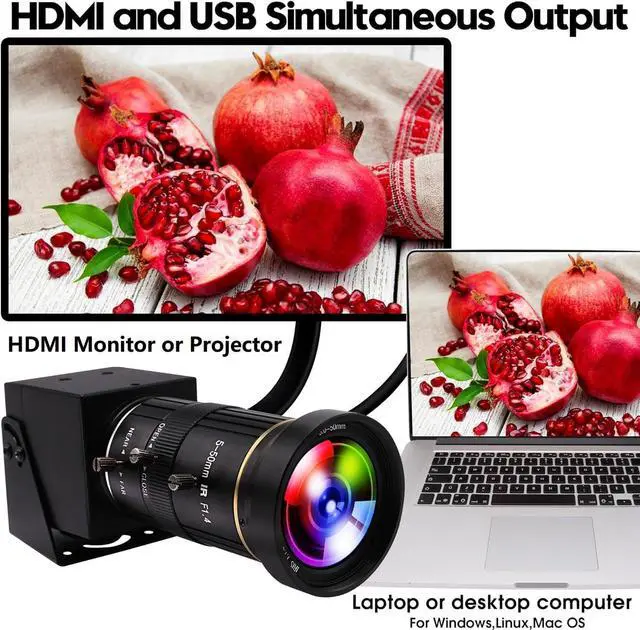 Alt view image 3 of 7 - 4K USB HDMI USB Camera Manual Zoom Webcam Variable Focus PC Camera Mini Close-up Camera for Computer H.265 Telescope USB Security Camera 8mp IMX415 Industrial CCTV Camera (5-50mm 10X Zoom Lens)