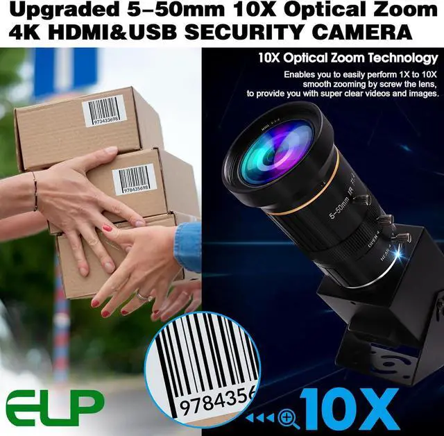 Alt view image 7 of 7 - 4K USB HDMI USB Camera Manual Zoom Webcam Variable Focus PC Camera Mini Close-up Camera for Computer H.265 Telescope USB Security Camera 8mp IMX415 Industrial CCTV Camera (5-50mm 10X Zoom Lens)