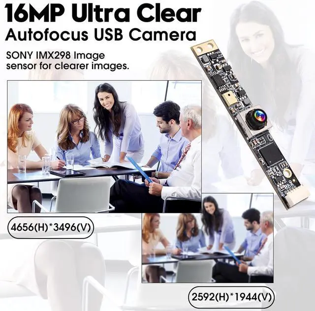 Alt view image 3 of 7 - 16MP Autofocus USB Camera with Microphone for Computer Mini UVC USB2.0 Lightburn Camera Micro USB Security PC Camera Module Laser Engraver Webcam Board (100degree No Distortion Lens)