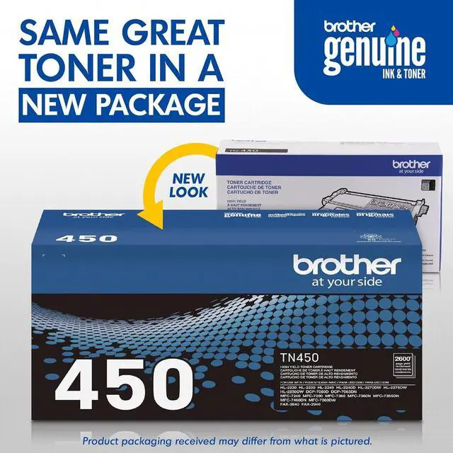 Alt view image 3 of 6 - 2Pack - Brother Genuine TN450 High Yield Toner Cartridge, TN450, Replacement Black Toner, Page Yield Up to 2,600 Pages